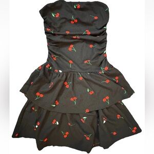 NWOT Haley & June Womens Small Black Strapless Two Tiered Mini Dress Cherrys
